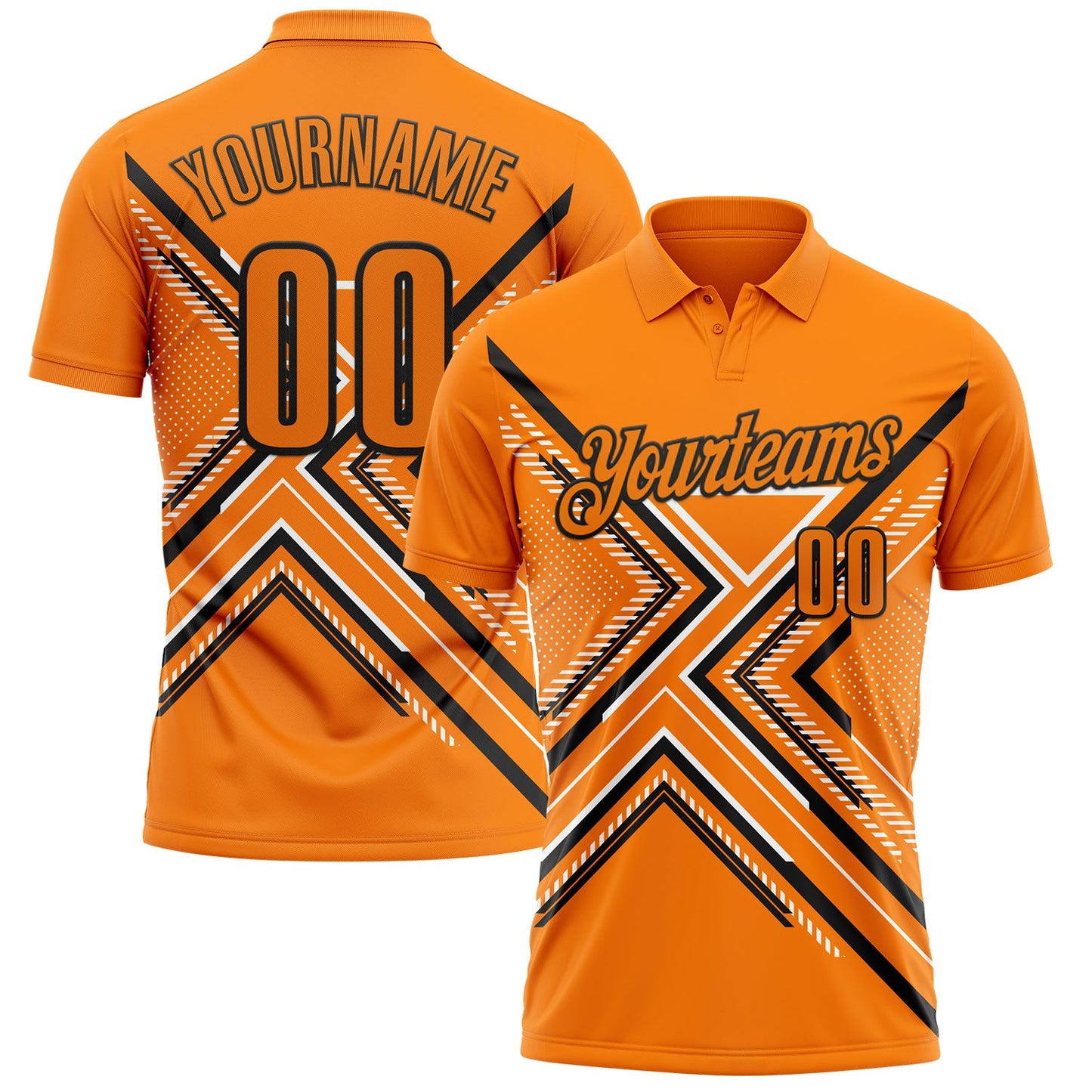 Custom Bay Orange Black-White 3D Pattern Design Geometric Shapes Performance Polo Shirt - Main View
