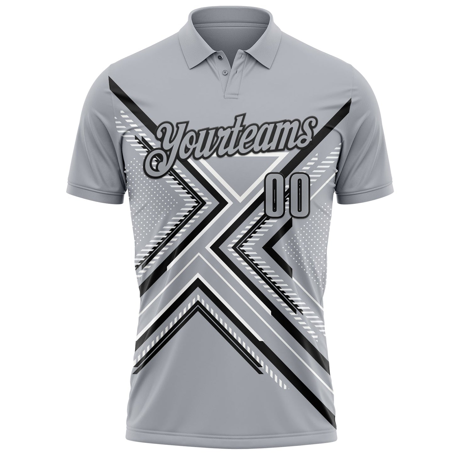 Custom Gray Black-White 3D Pattern Design Geometric Shapes Performance Polo Shirt view 2