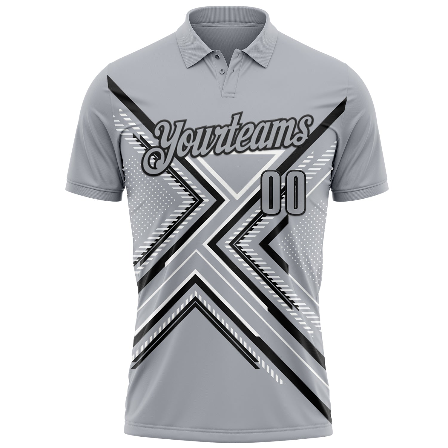 Custom Gray Black-White 3D Pattern Design Geometric Shapes Performance Polo Shirt view 2