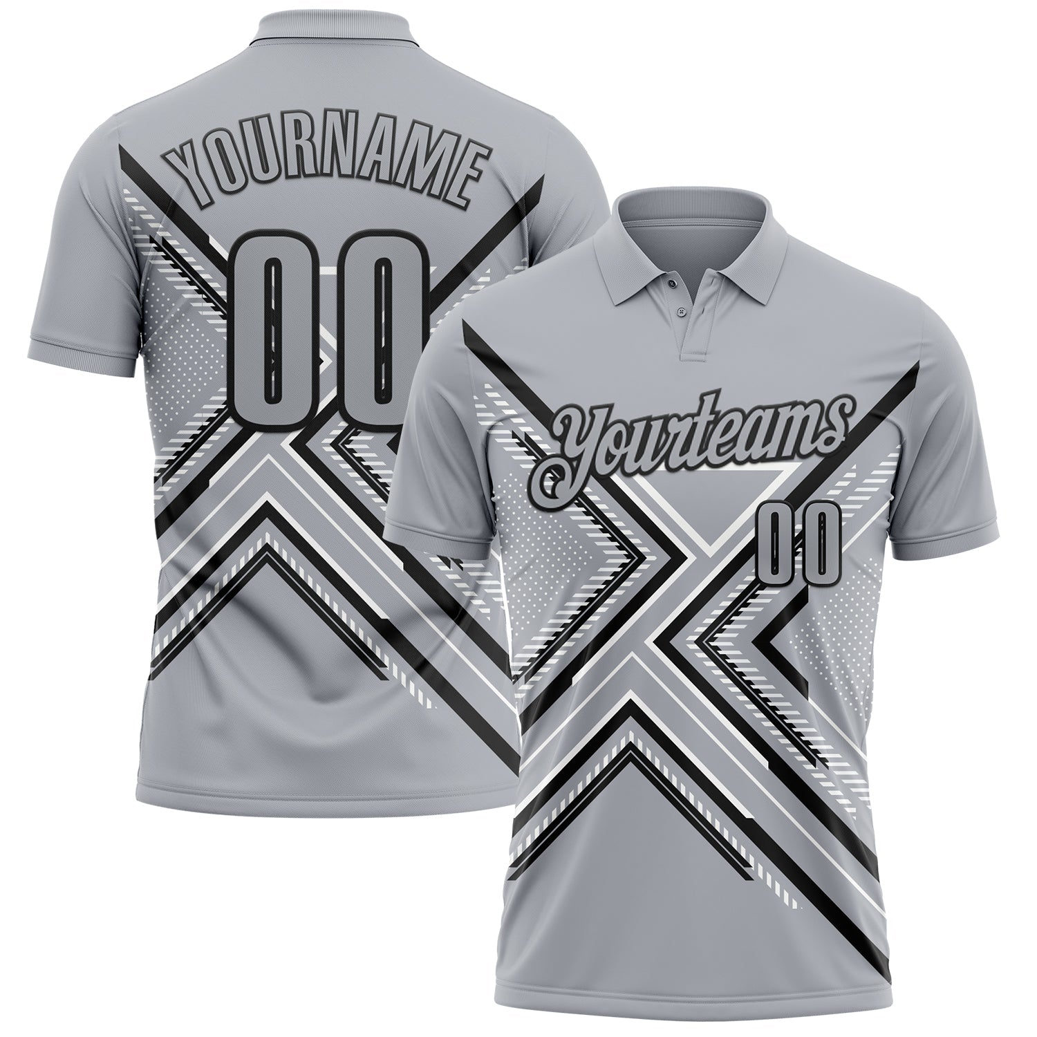 Custom Gray Black-White 3D Pattern Design Geometric Shapes Performance Polo Shirt - Main View