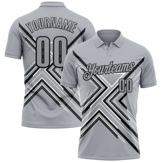 Custom Gray Black-White 3D Pattern Design Geometric Shapes Performance Polo Shirt - Main View