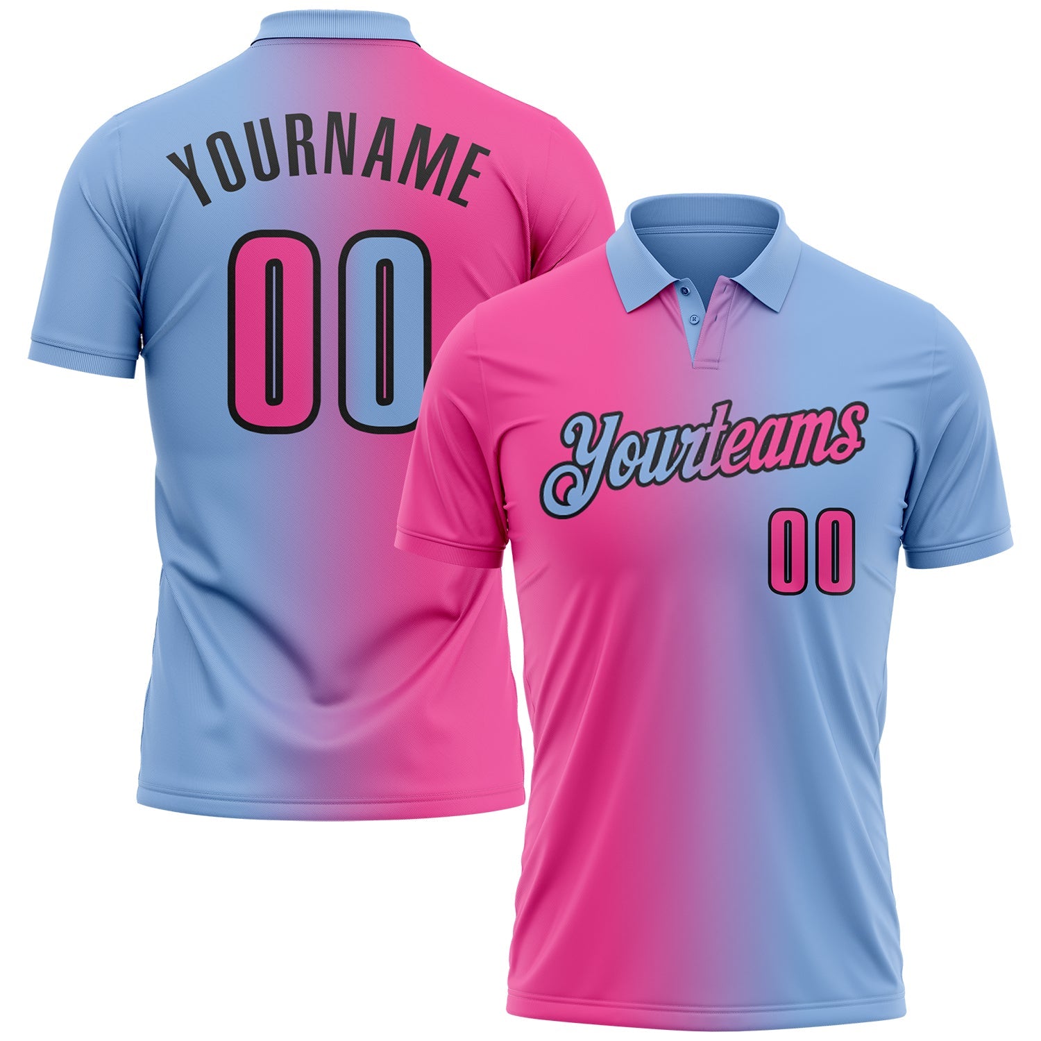 Custom Light Blue Pink-Black 3D Gradient Fashion Performance Polo Shirt - Main View