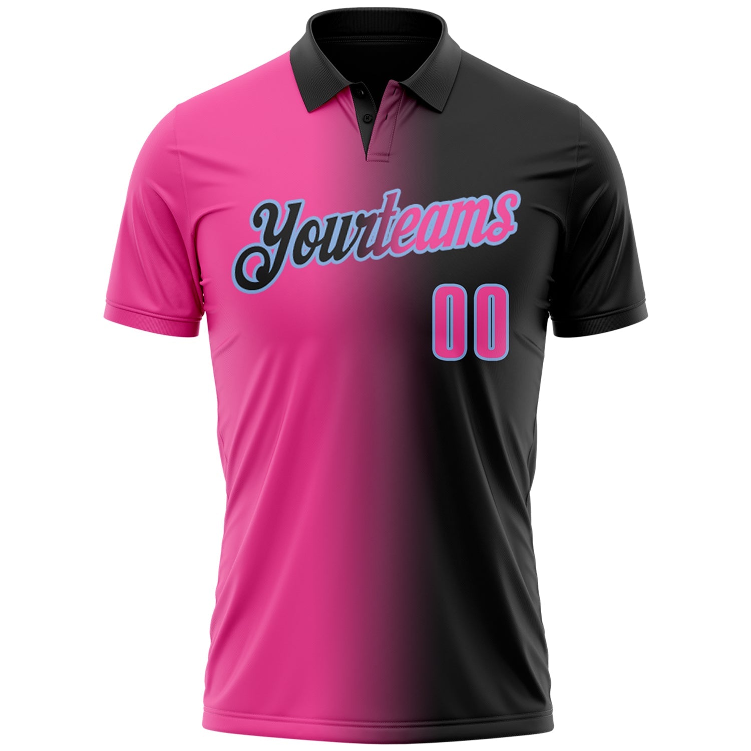 Custom Black Pink-Light Blue 3D Gradient Fashion Performance Polo Shirt view 2