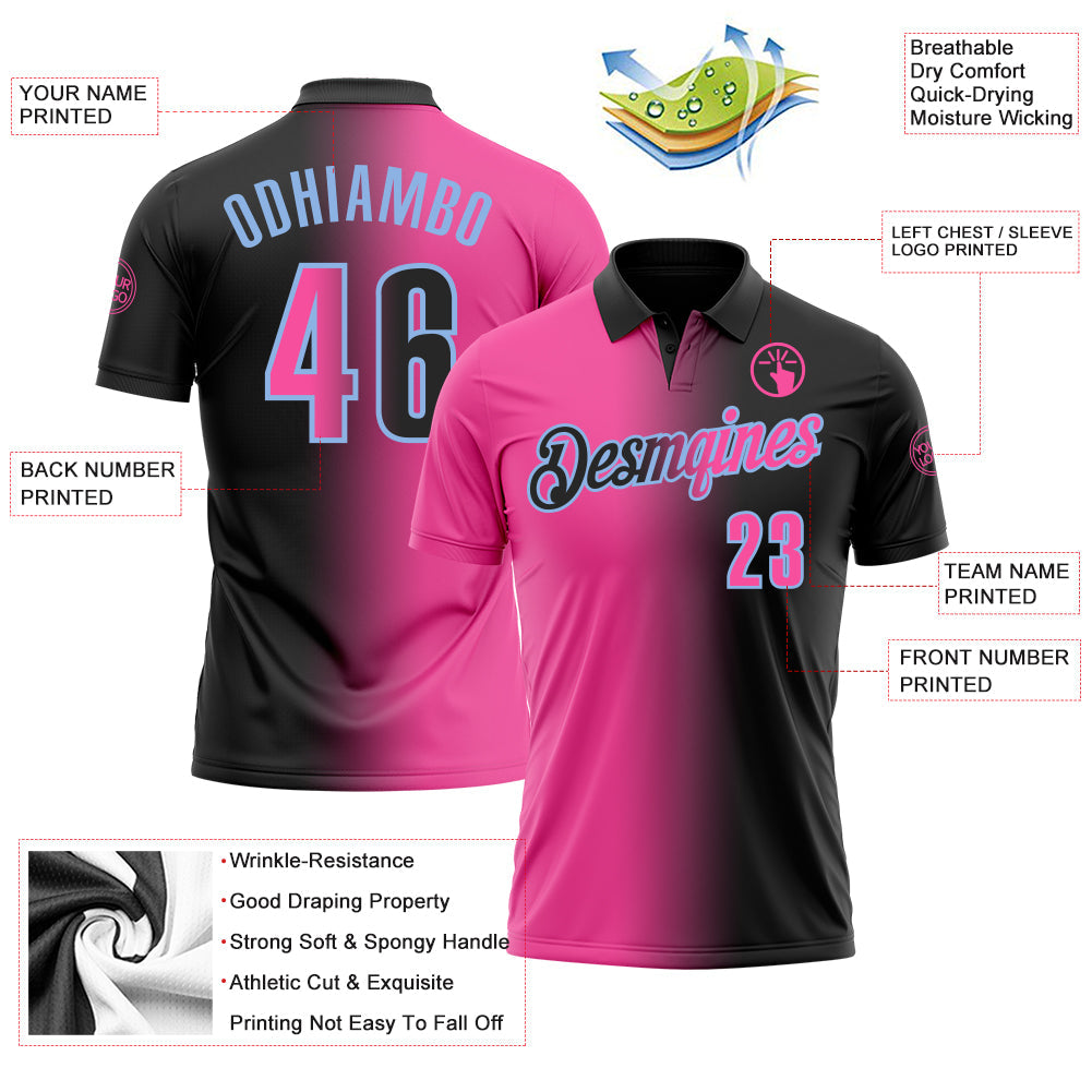 Custom Black Pink-Light Blue 3D Gradient Fashion Performance Polo Shirt view 3