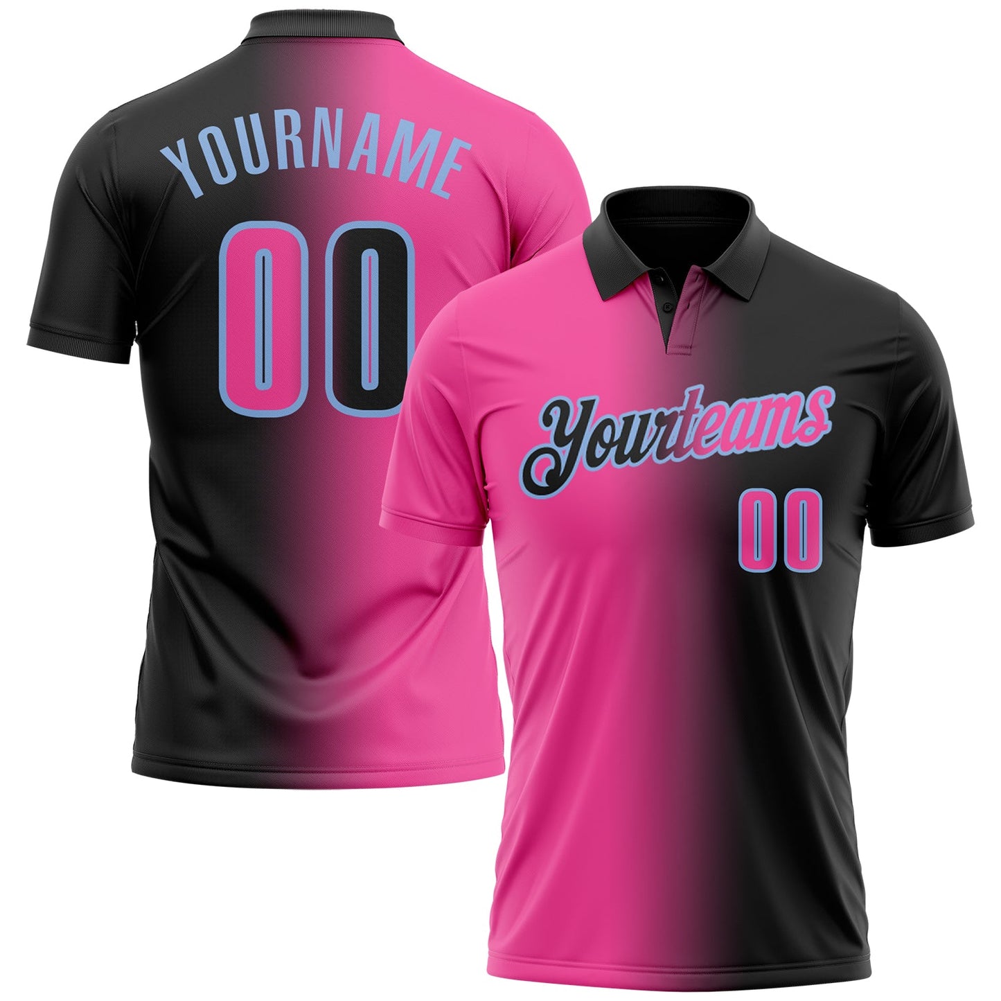 Custom Black Pink-Light Blue 3D Gradient Fashion Performance Polo Shirt - Main View