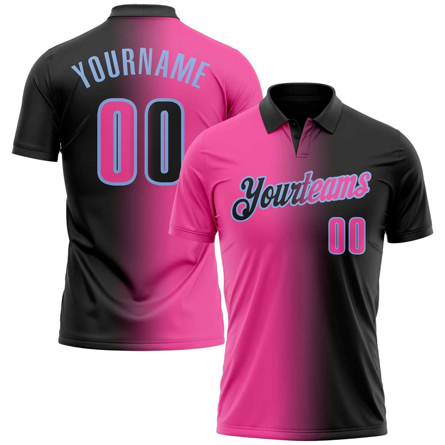 Custom Black Pink-Light Blue 3D Gradient Fashion Performance Polo Shirt - Main View