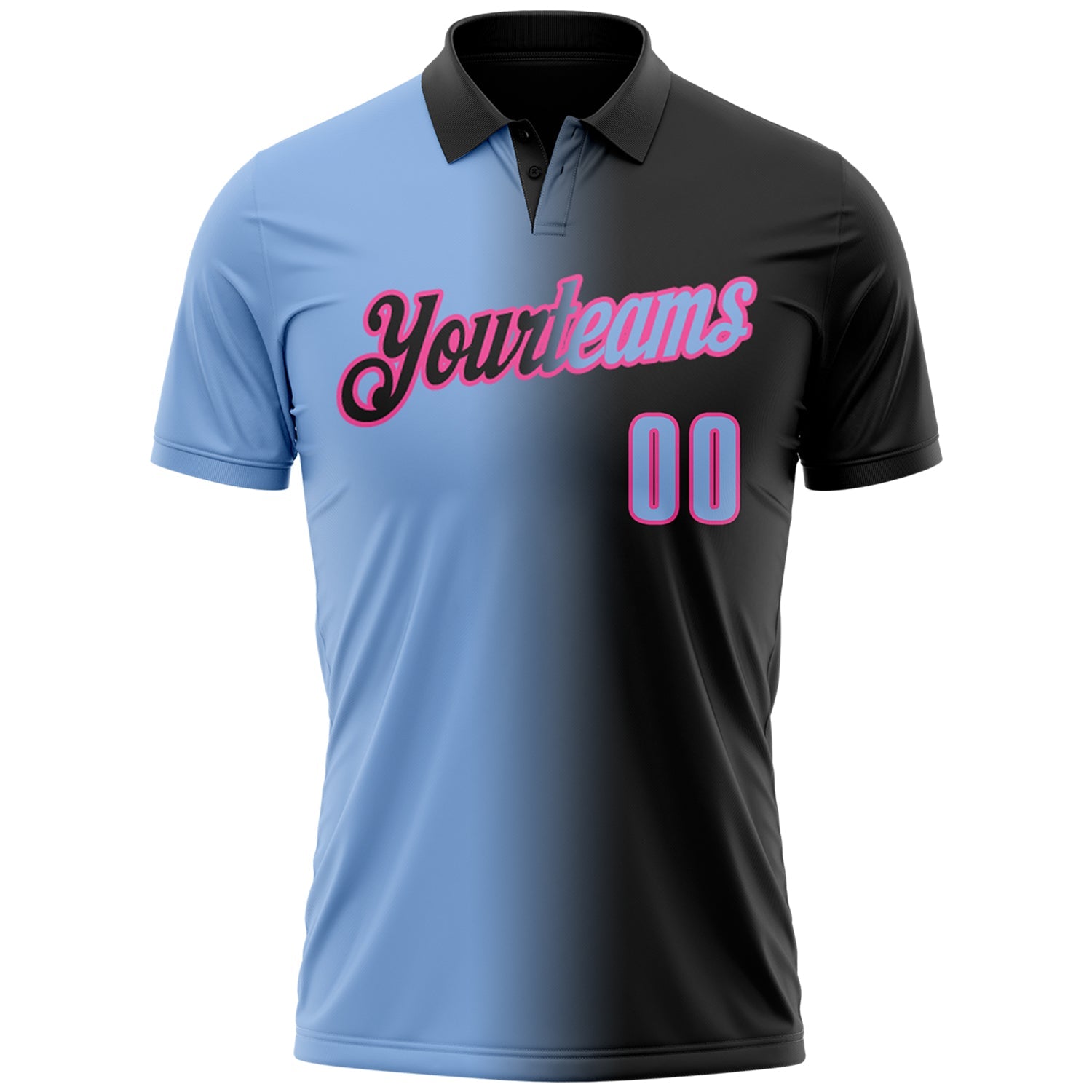 Custom Black Light Blue-Pink 3D Gradient Fashion Performance Polo Shirt view 2