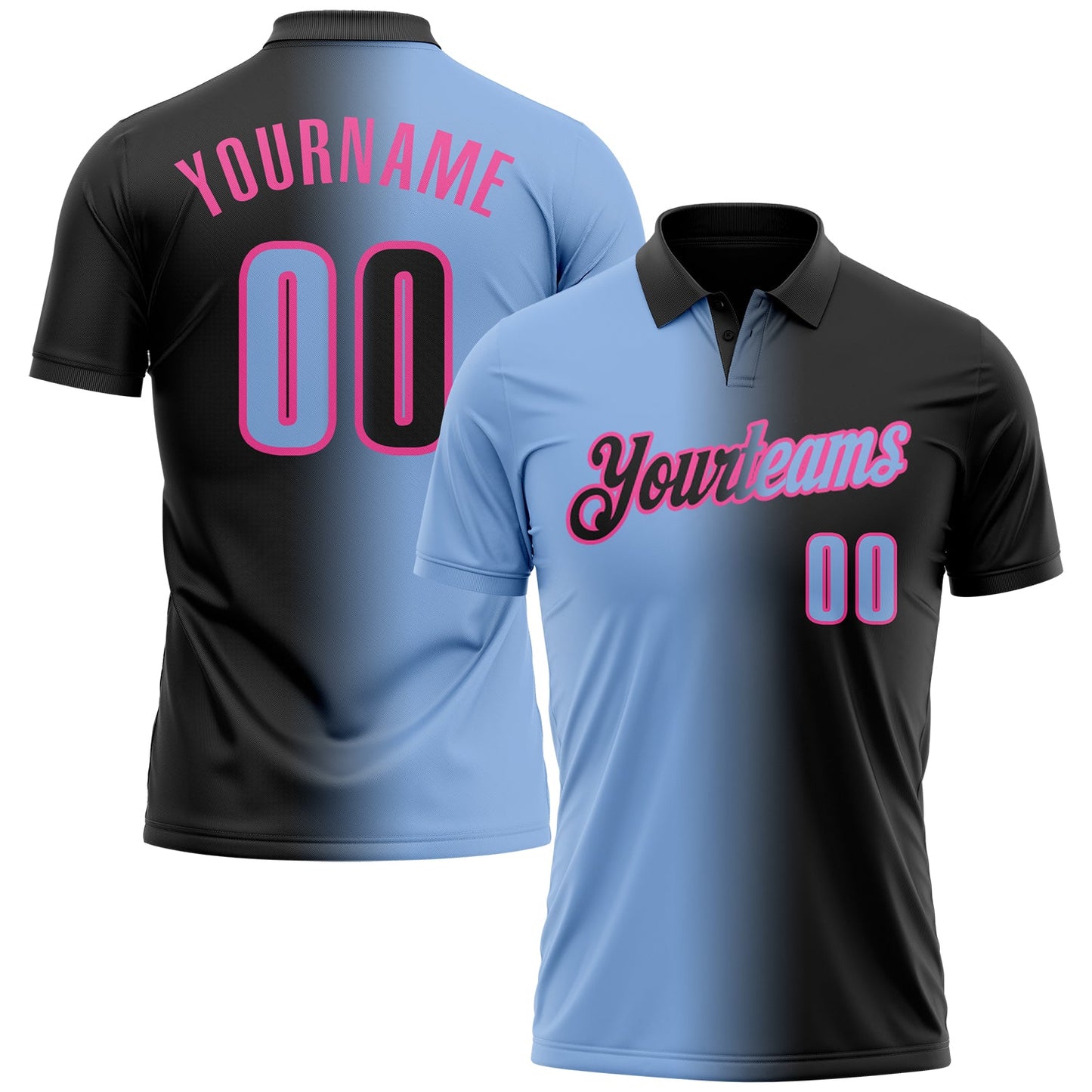 Custom Black Light Blue-Pink 3D Gradient Fashion Performance Polo Shirt - Main View