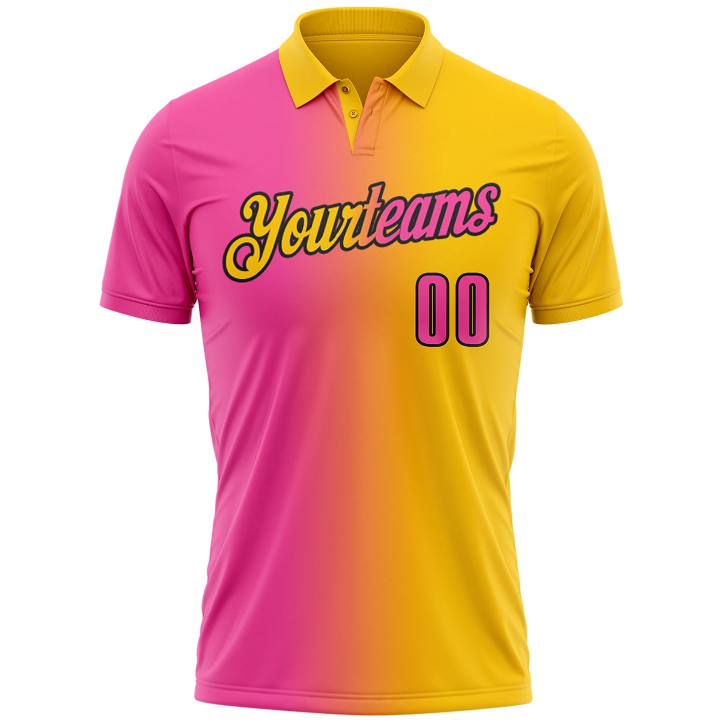 Custom Yellow Pink-Black 3D Gradient Fashion Performance Polo Shirt view 2