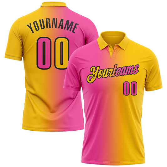 Custom Yellow Pink-Black 3D Gradient Fashion Performance Polo Shirt - Main View