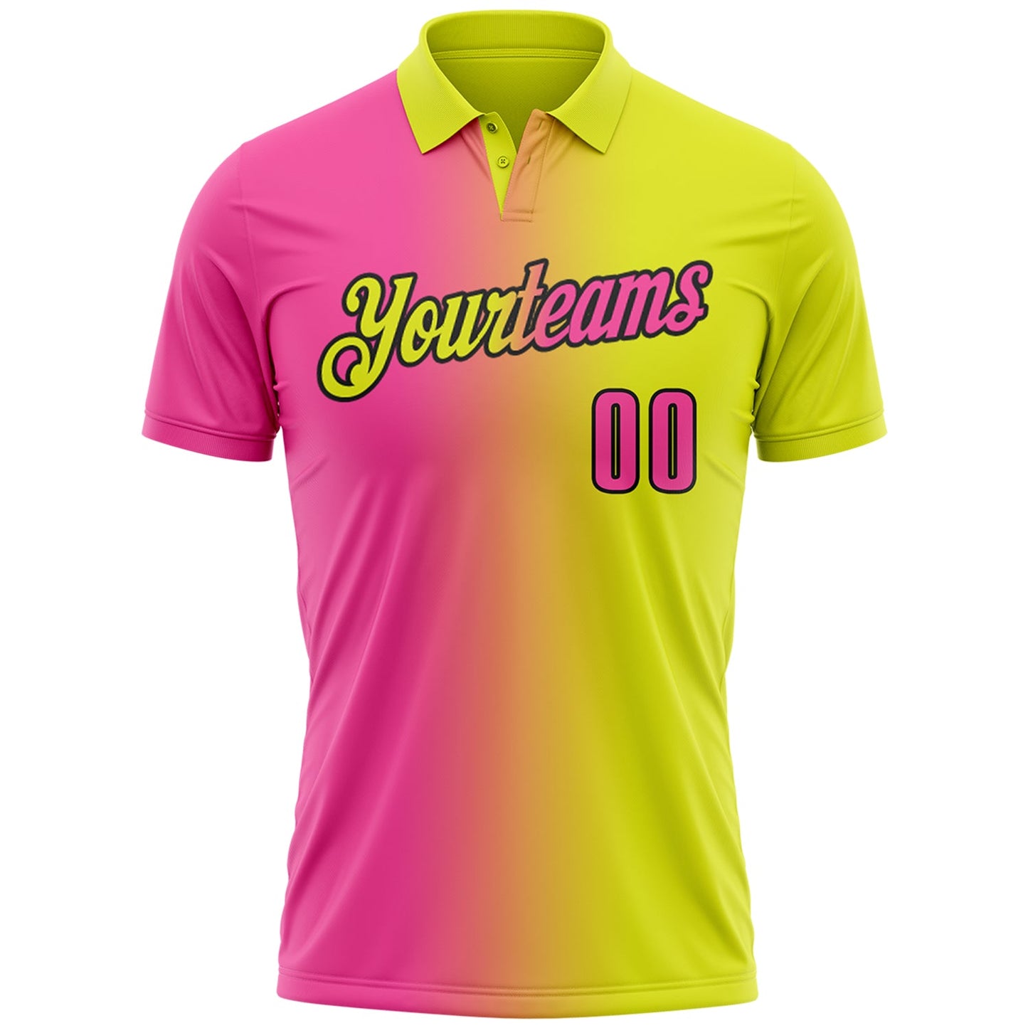 Custom Neon Yellow Pink-Black 3D Gradient Fashion Performance Polo Shirt view 2