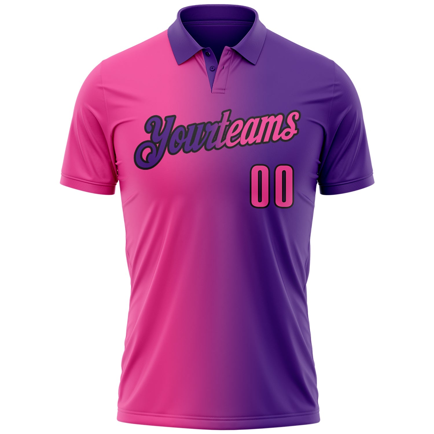 Custom Purple Pink-Black 3D Gradient Fashion Performance Polo Shirt view 2