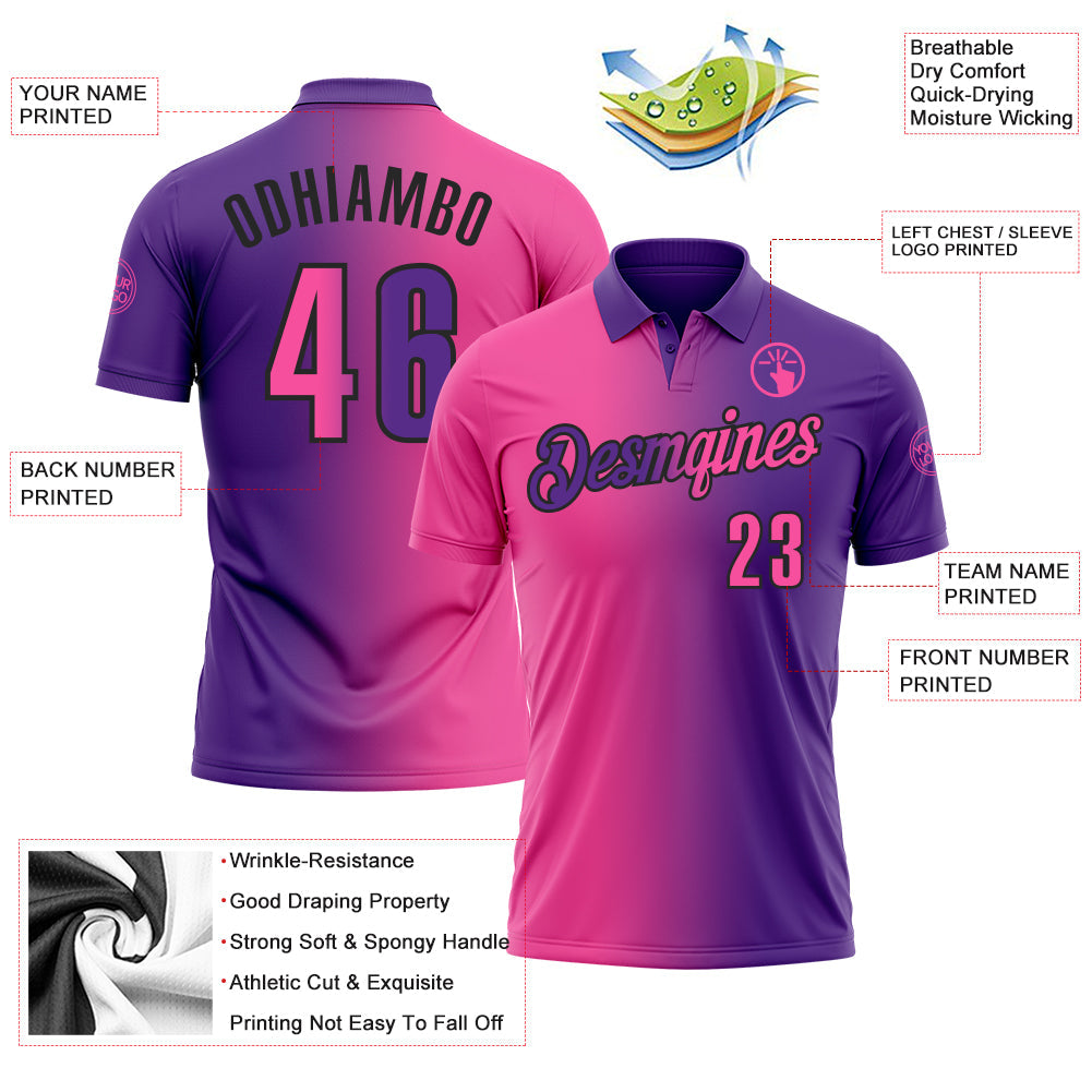 Custom Purple Pink-Black 3D Gradient Fashion Performance Polo Shirt view 3