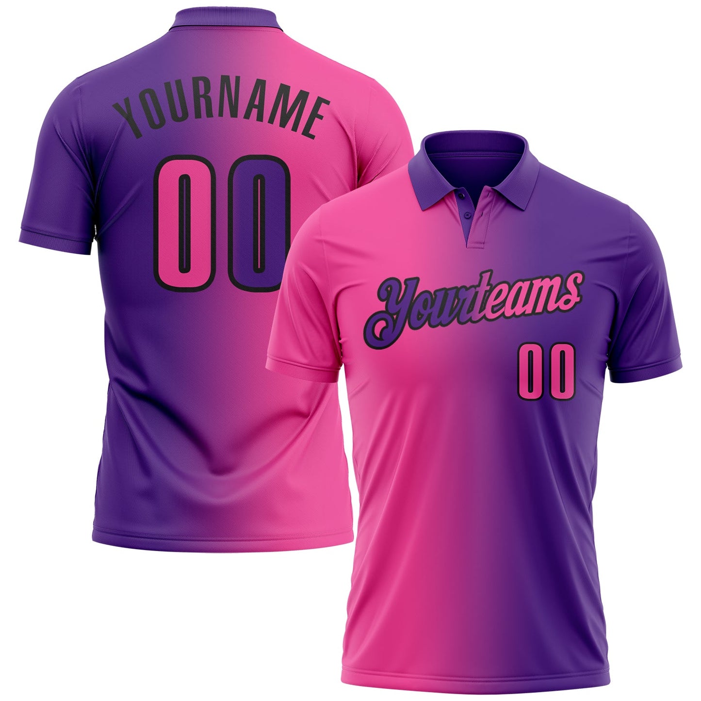 Custom Purple Pink-Black 3D Gradient Fashion Performance Polo Shirt - Main View