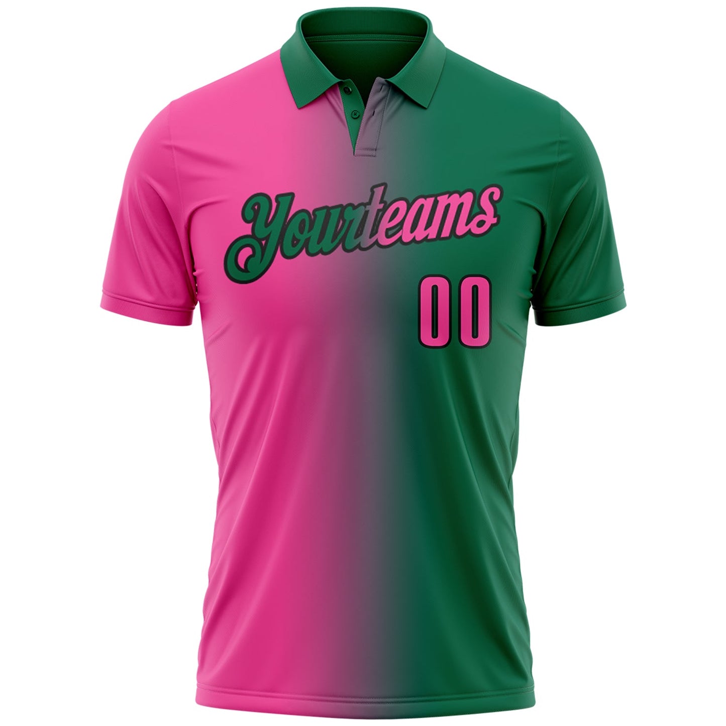 Custom Kelly Green Pink-Black 3D Gradient Fashion Performance Polo Shirt view 2