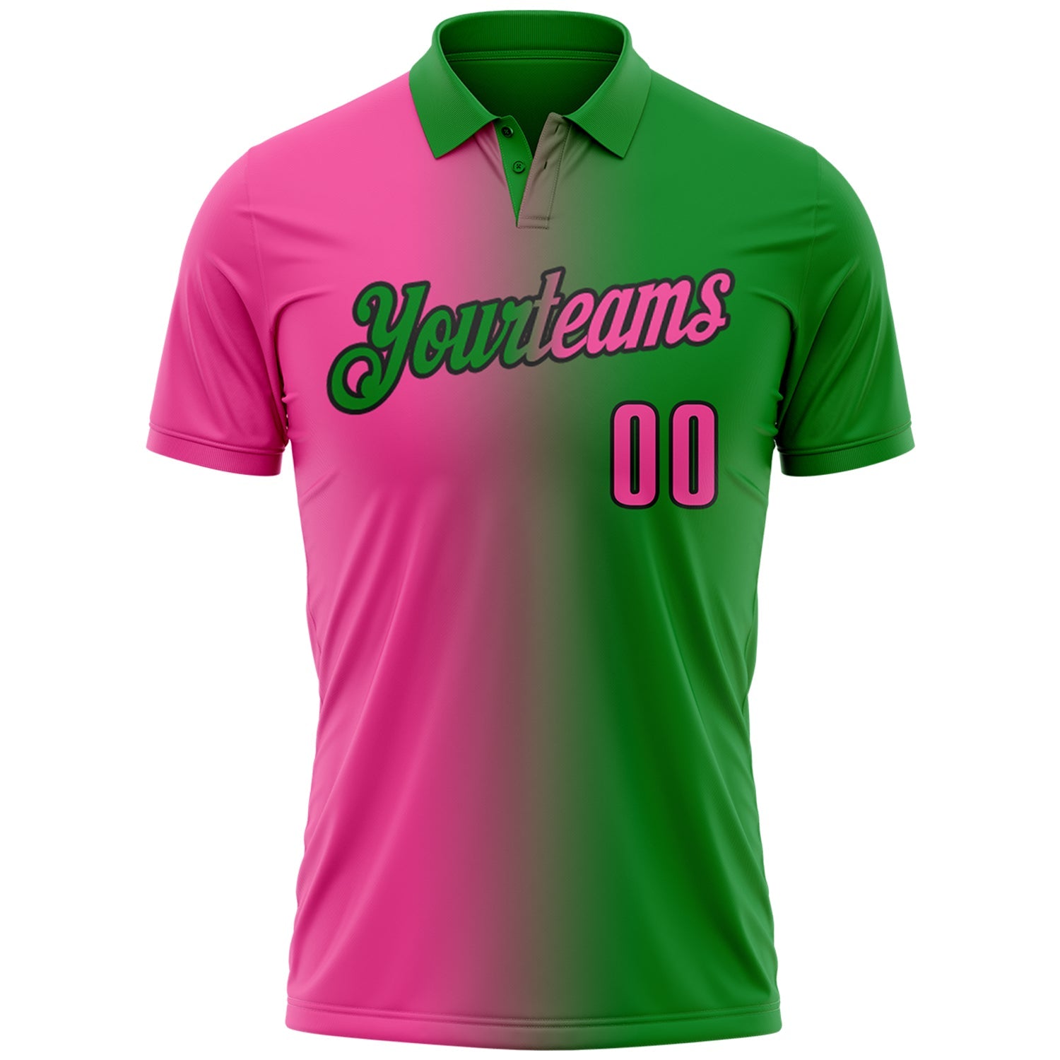 Custom Grass Green Pink-Black 3D Gradient Fashion Performance Polo Shirt view 2