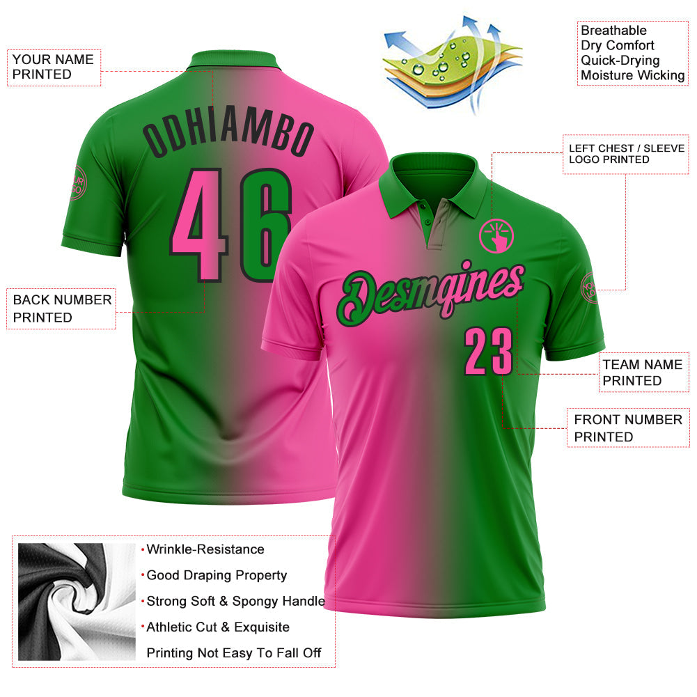 Custom Grass Green Pink-Black 3D Gradient Fashion Performance Polo Shirt view 3