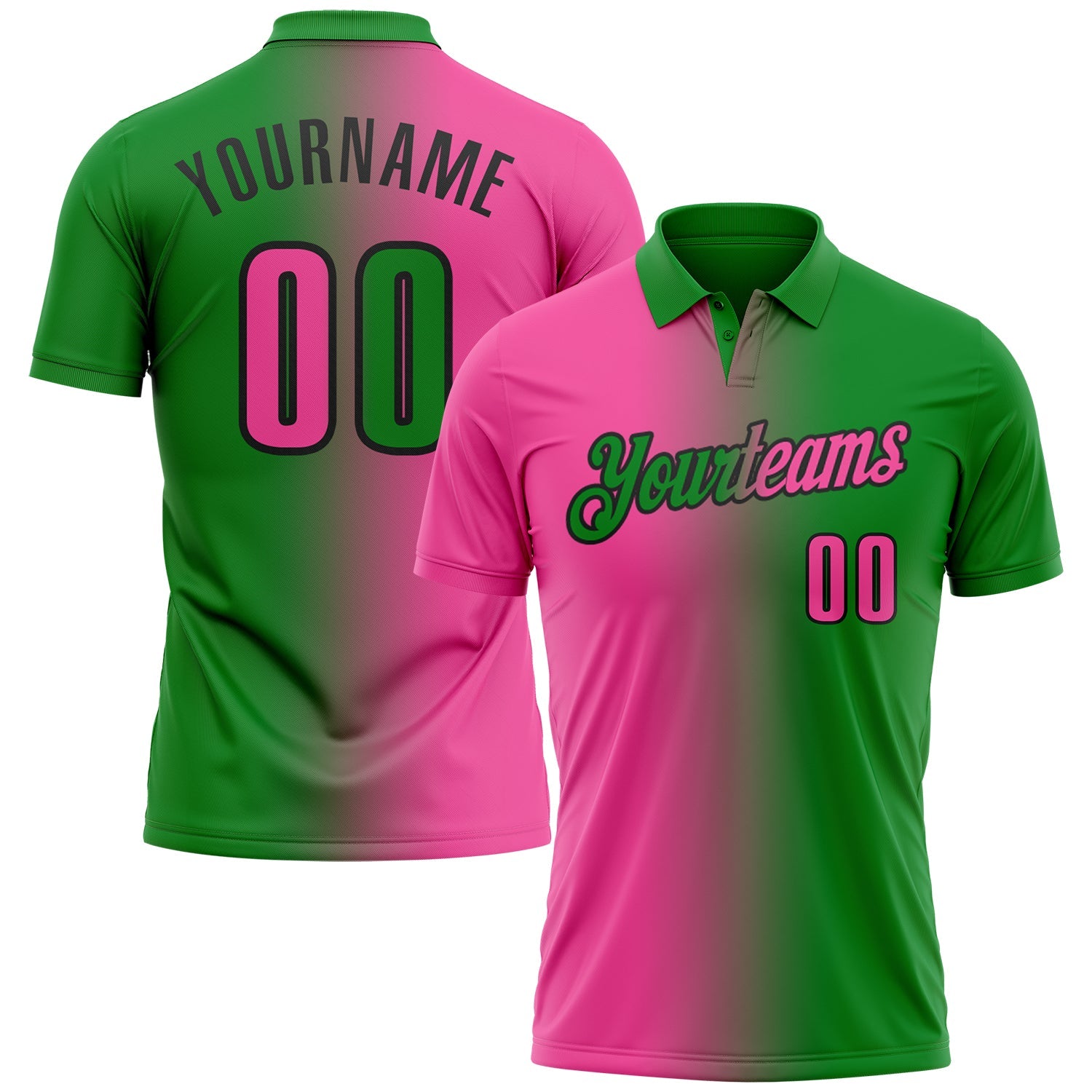 Custom Grass Green Pink-Black 3D Gradient Fashion Performance Polo Shirt - Main View