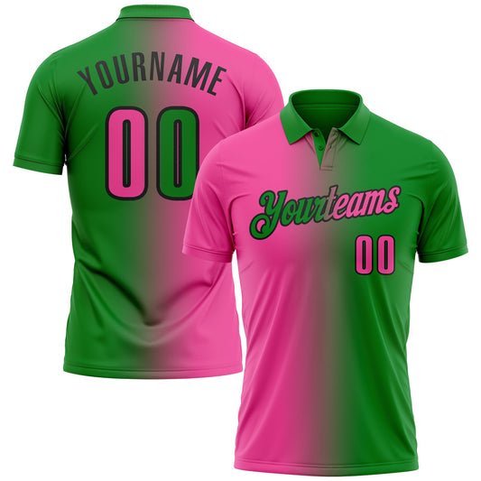 Custom Grass Green Pink-Black 3D Gradient Fashion Performance Polo Shirt - Main View