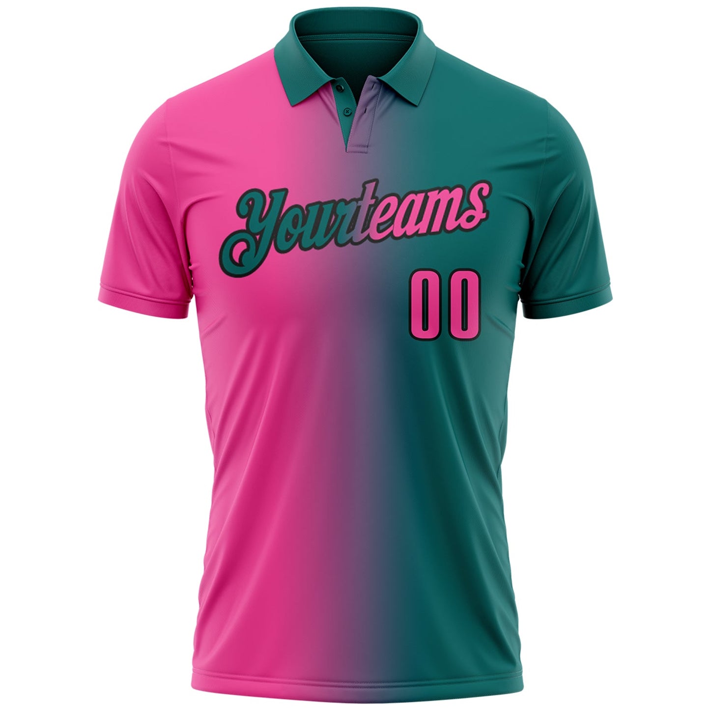 Custom Teal Pink-Black 3D Gradient Fashion Performance Polo Shirt view 2