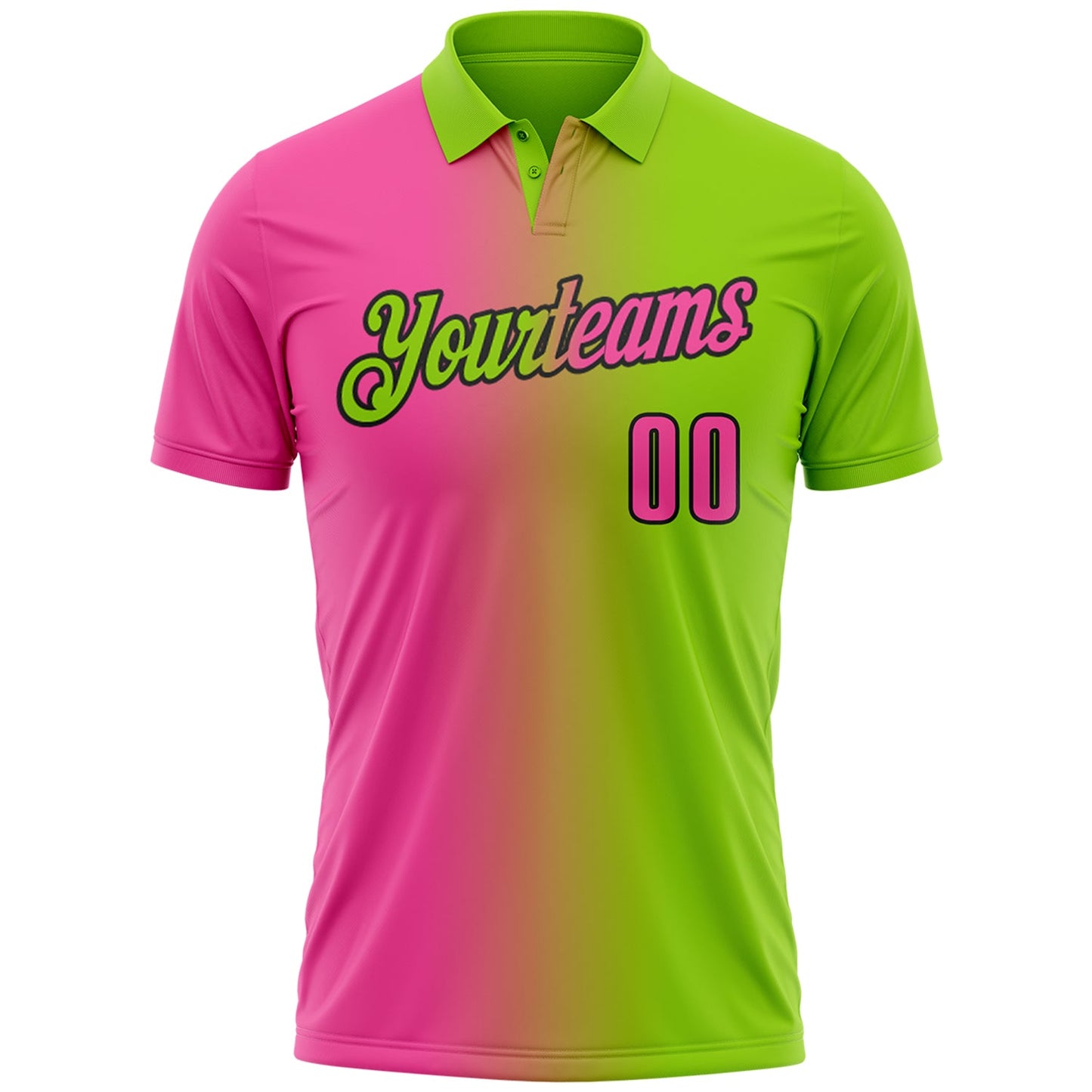 Custom Neon Green Pink-Black 3D Gradient Fashion Performance Polo Shirt view 2