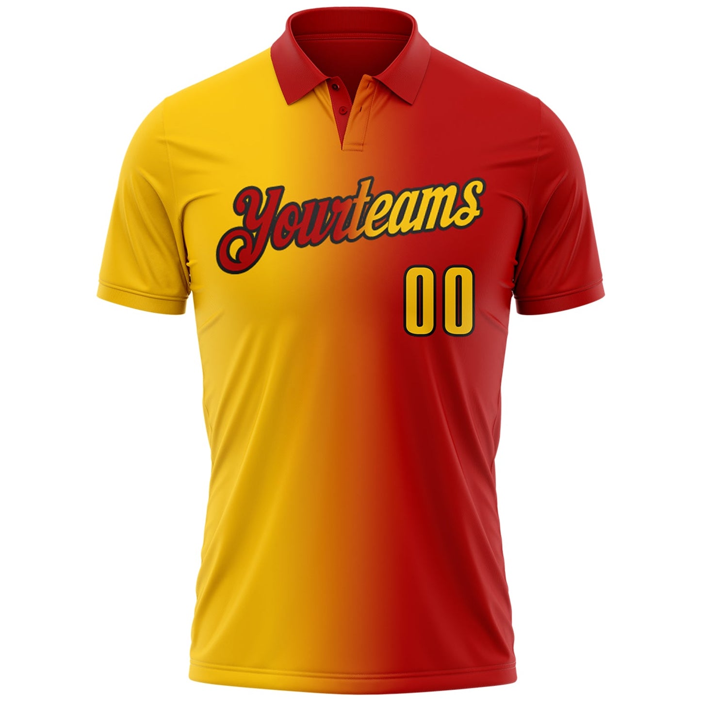 Custom Red Yellow-Black 3D Gradient Fashion Performance Polo Shirt view 2