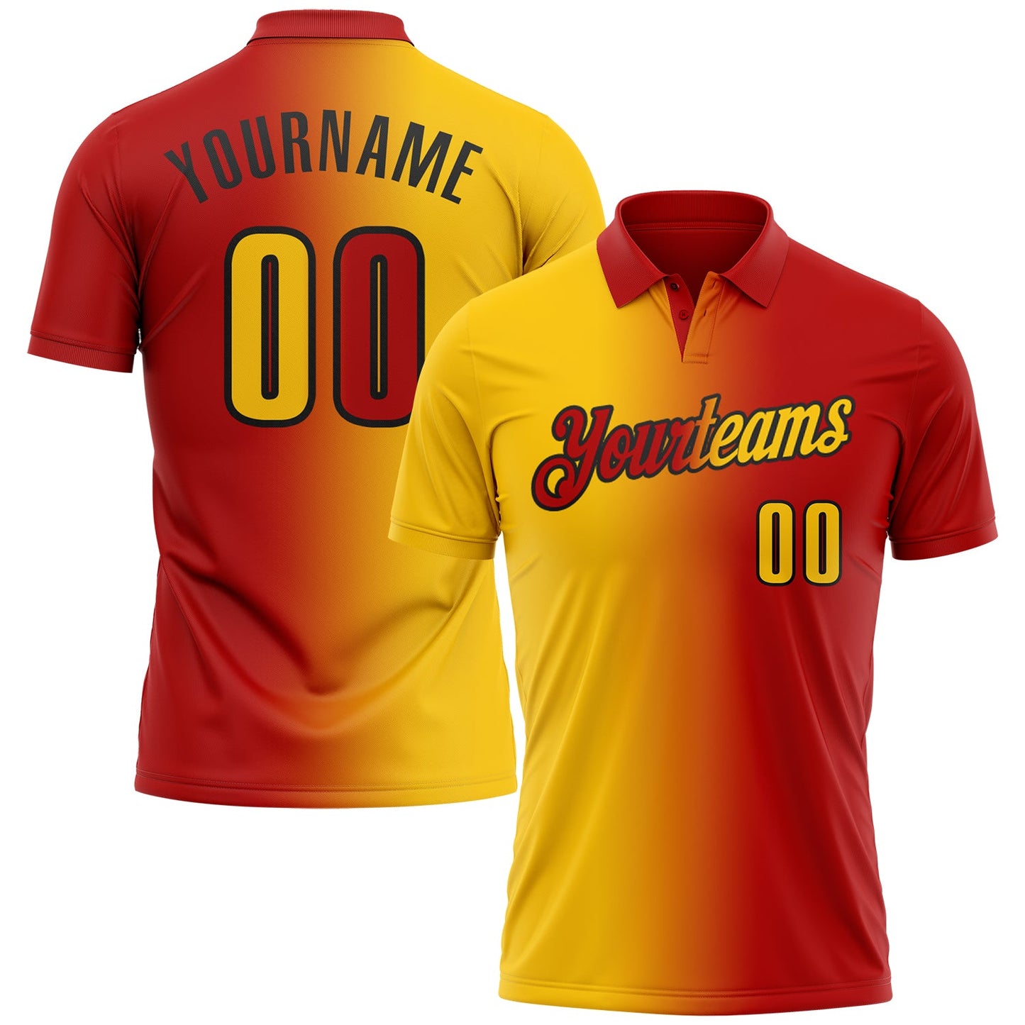 Custom Red Yellow-Black 3D Gradient Fashion Performance Polo Shirt - Main View