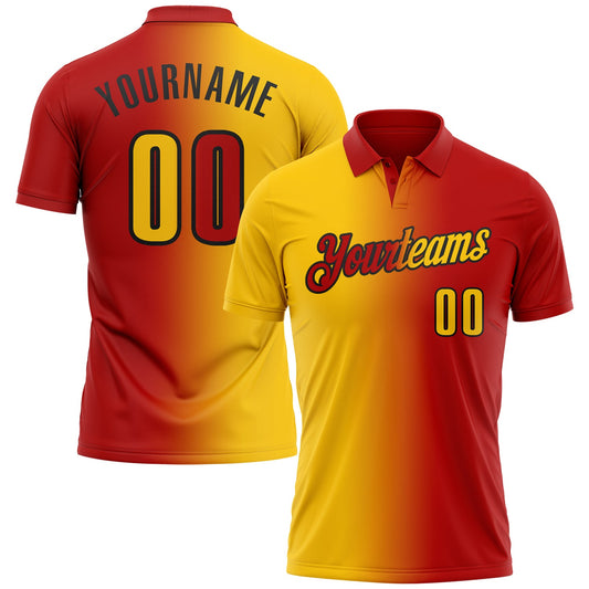 Custom Red Yellow-Black 3D Gradient Fashion Performance Polo Shirt - Main View