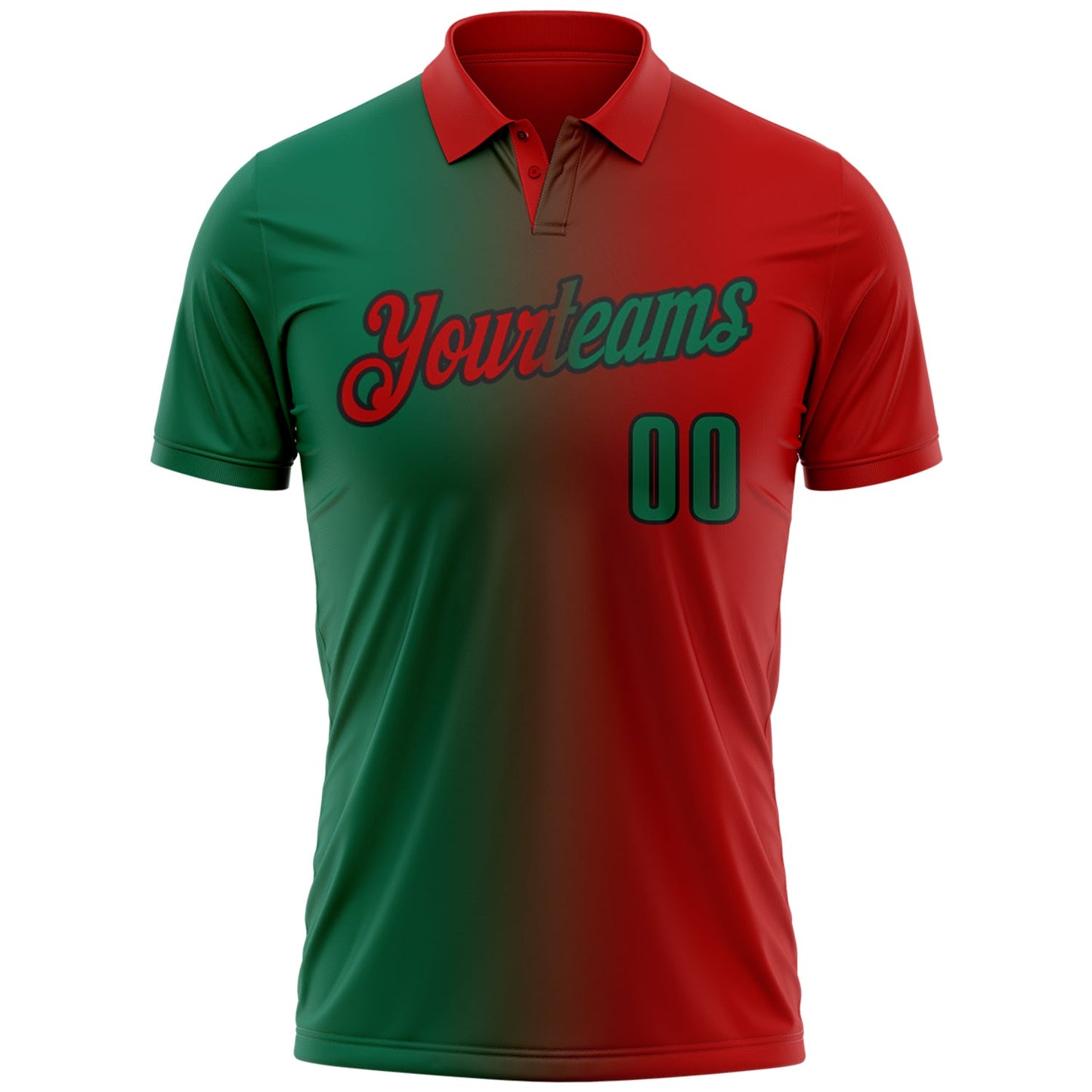 Custom Red Kelly Green-Black 3D Gradient Fashion Performance Polo Shirt view 2
