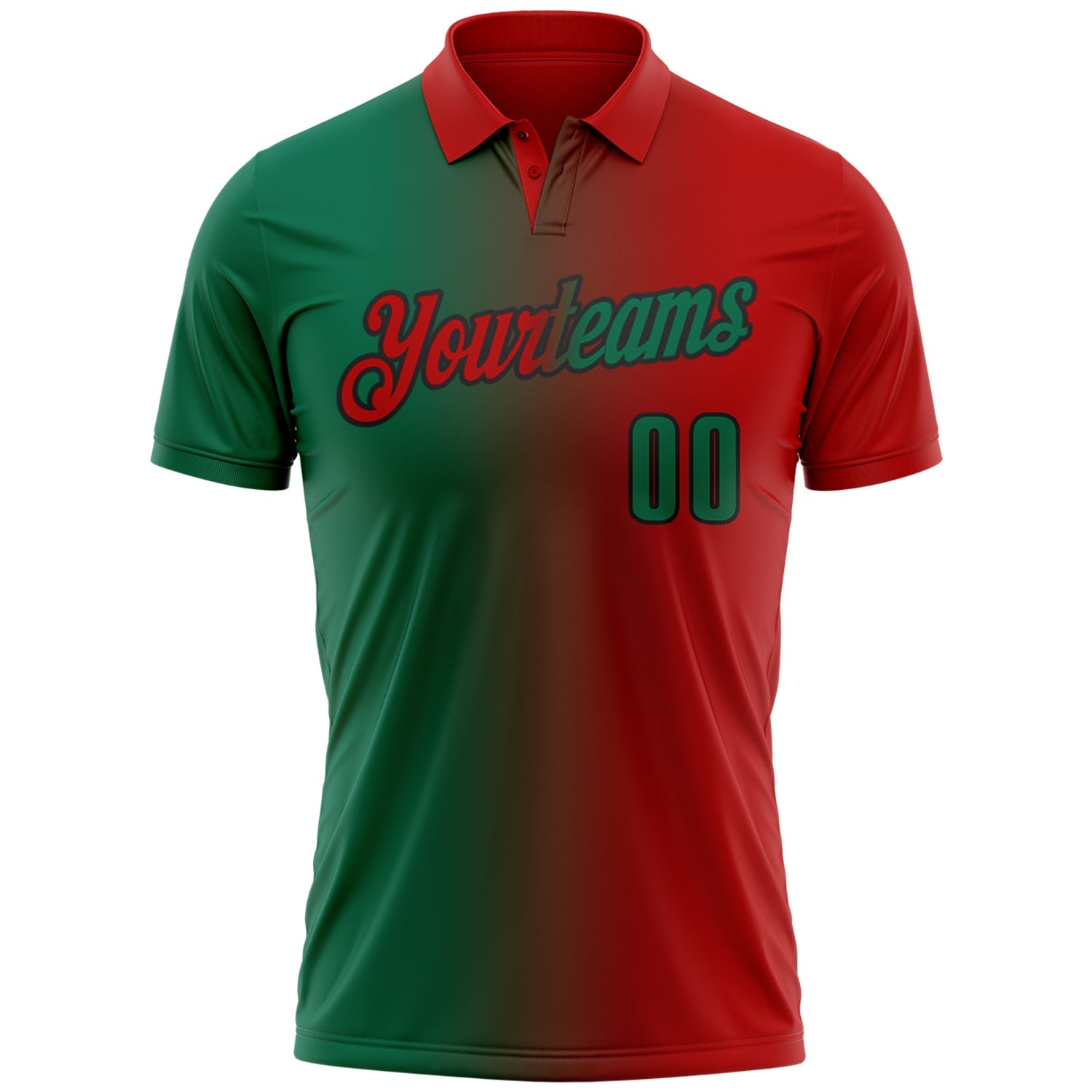 Custom Red Kelly Green-Black 3D Gradient Fashion Performance Polo Shirt view 2