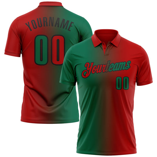 Custom Red Kelly Green-Black 3D Gradient Fashion Performance Polo Shirt - Main View
