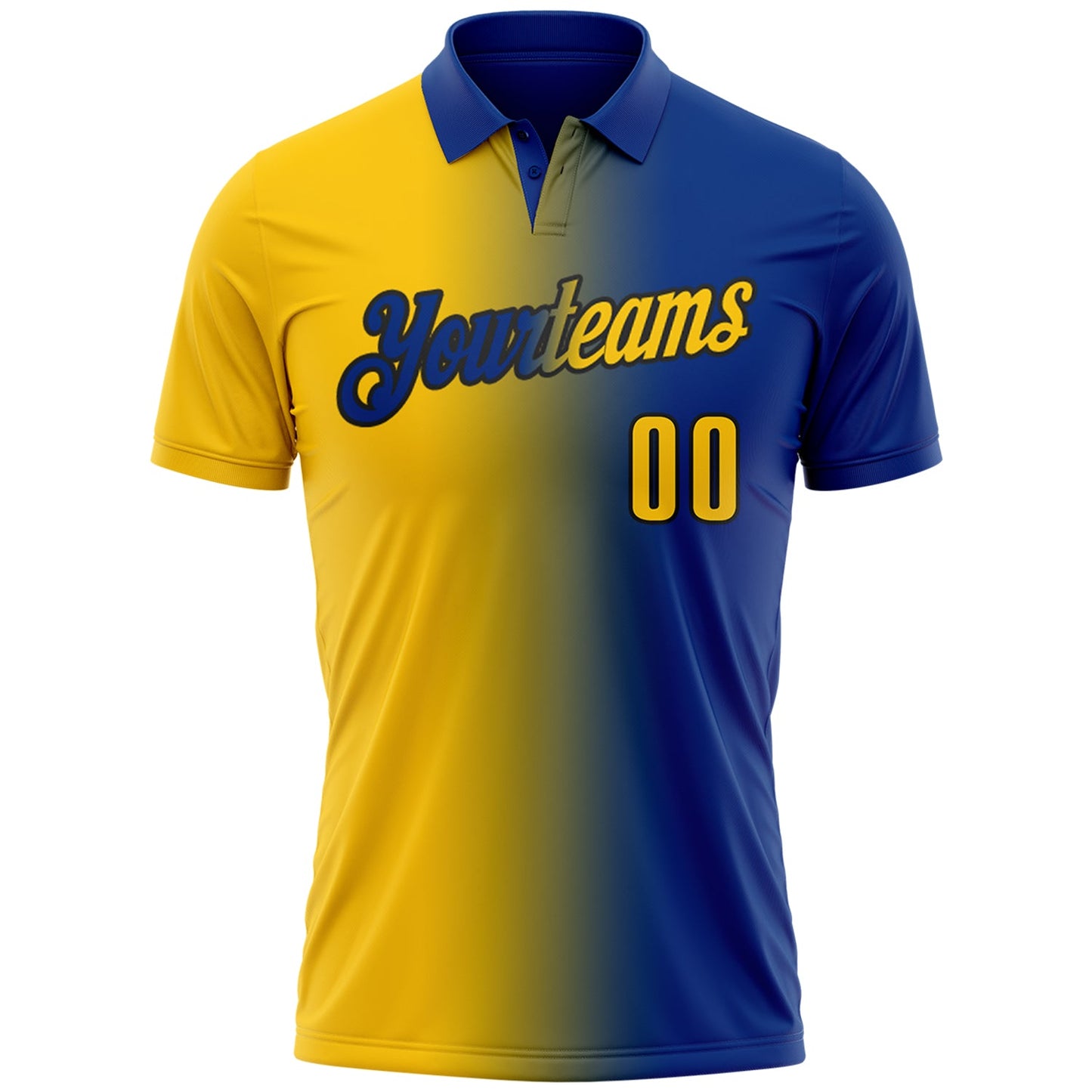 Custom Royal Yellow-Black 3D Gradient Fashion Performance Polo Shirt view 2