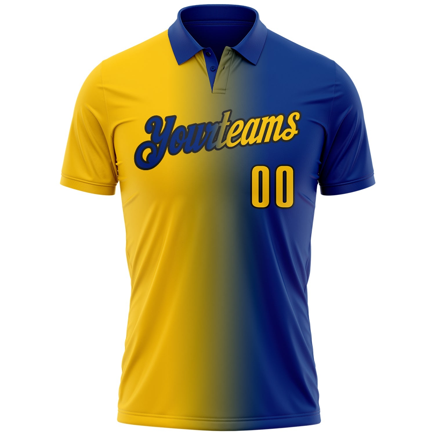 Custom Royal Yellow-Black 3D Gradient Fashion Performance Polo Shirt view 2
