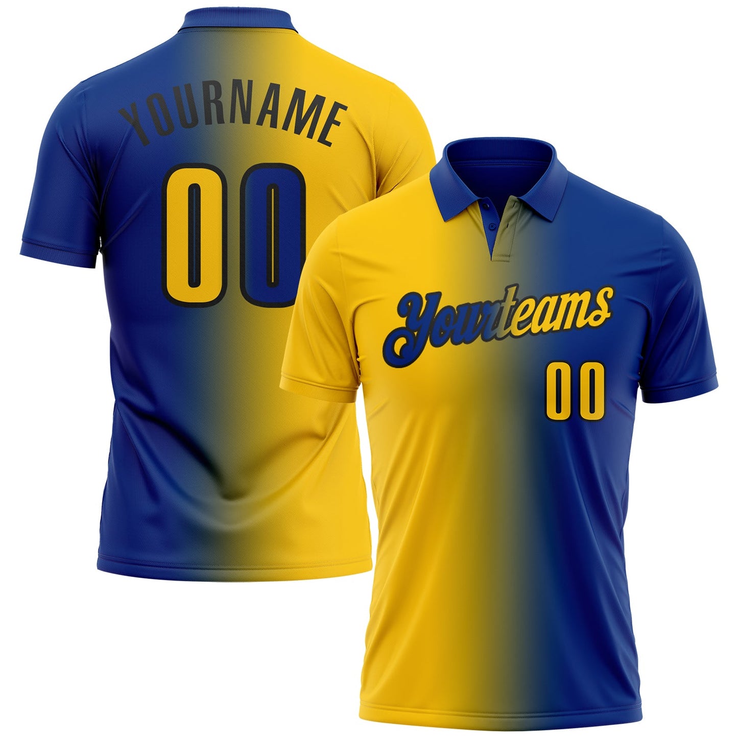Custom Royal Yellow-Black 3D Gradient Fashion Performance Polo Shirt - Main View