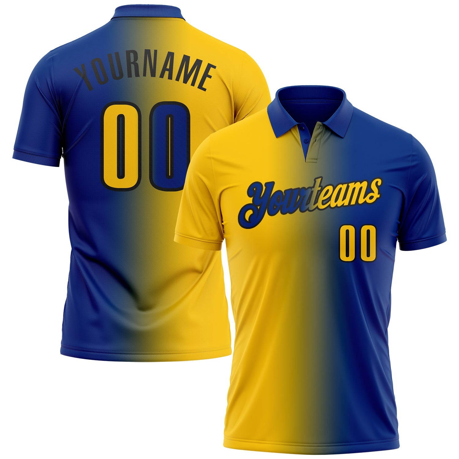 Custom Royal Yellow-Black 3D Gradient Fashion Performance Polo Shirt - Main View
