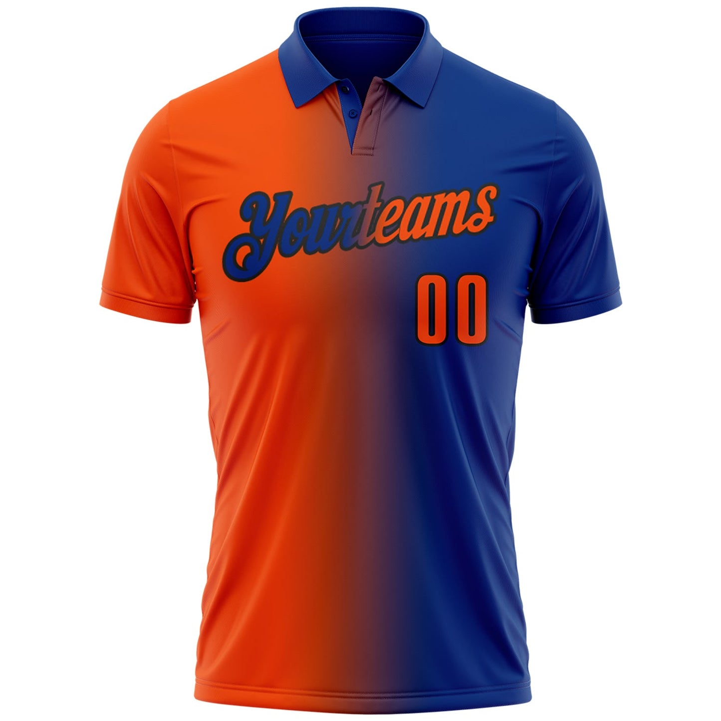 Custom Royal Orange-Black 3D Gradient Fashion Performance Polo Shirt view 2