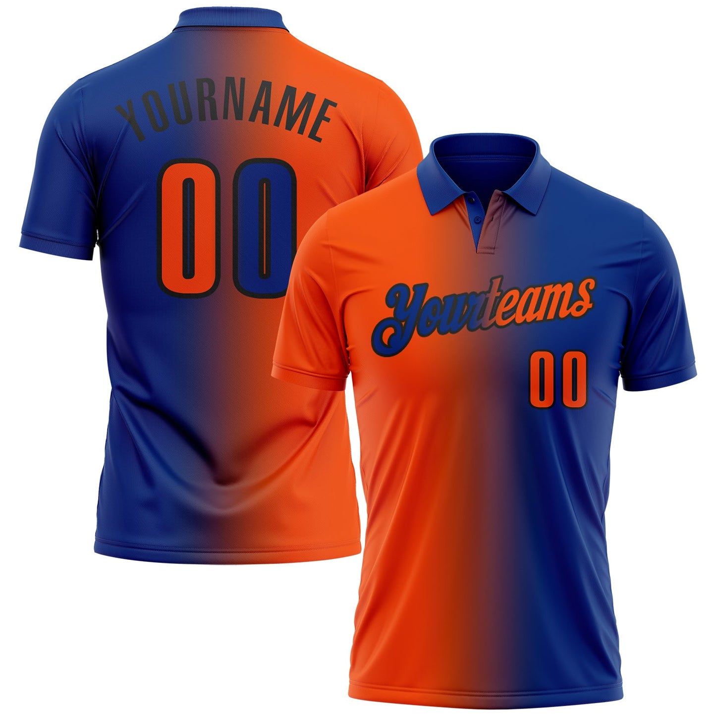 Custom Royal Orange-Black 3D Gradient Fashion Performance Polo Shirt - Main View
