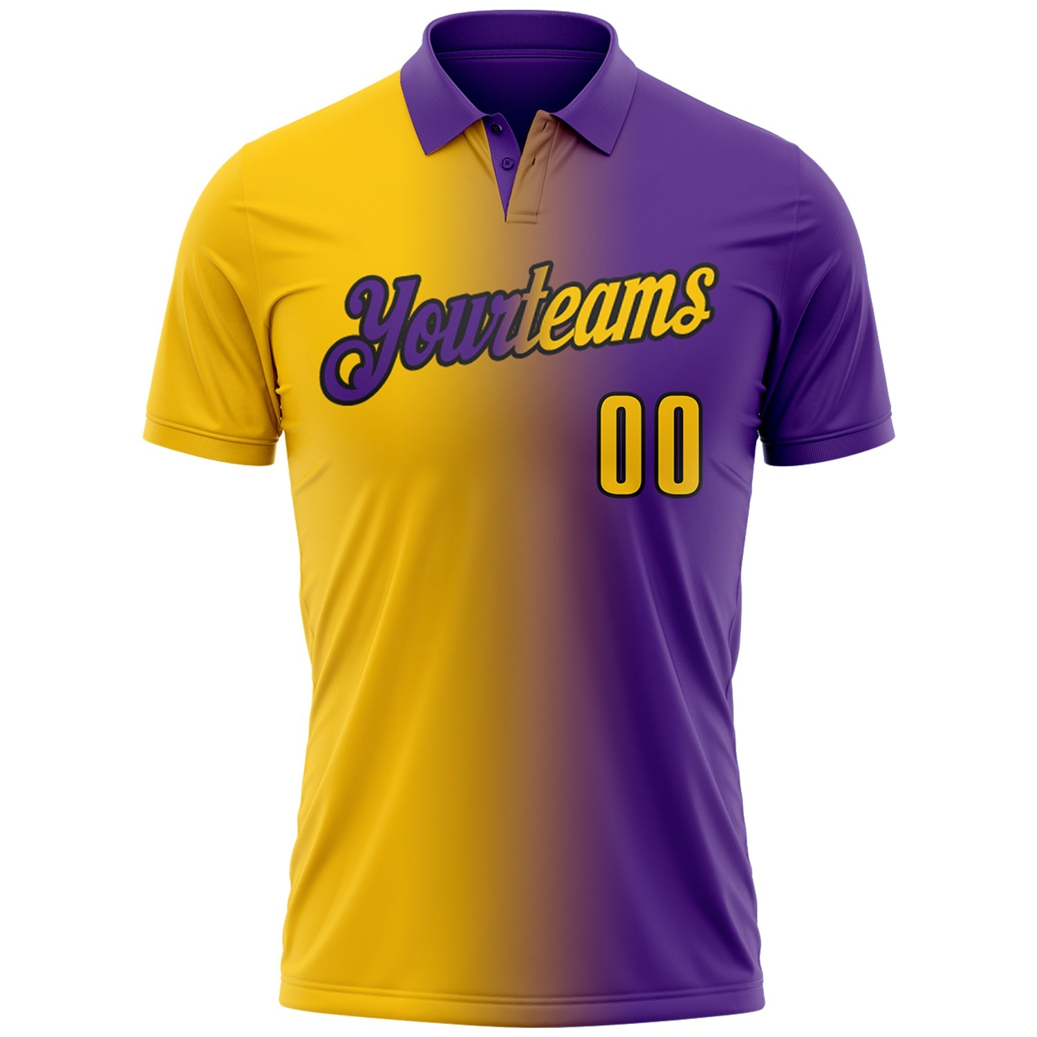 Custom Purple Yellow-Black 3D Gradient Fashion Performance Polo Shirt view 2