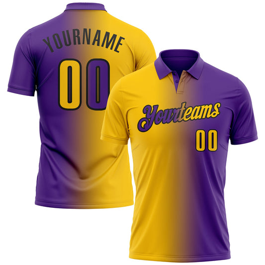 Custom Purple Yellow-Black 3D Gradient Fashion Performance Polo Shirt - Main View
