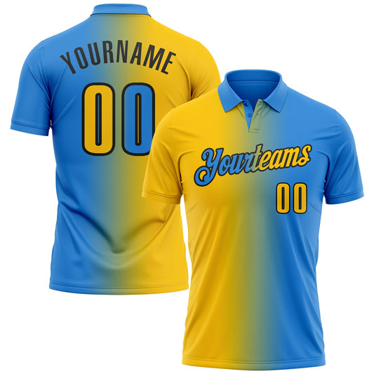Custom Powder Blue Yellow-Black 3D Gradient Fashion Performance Polo Shirt - Main View