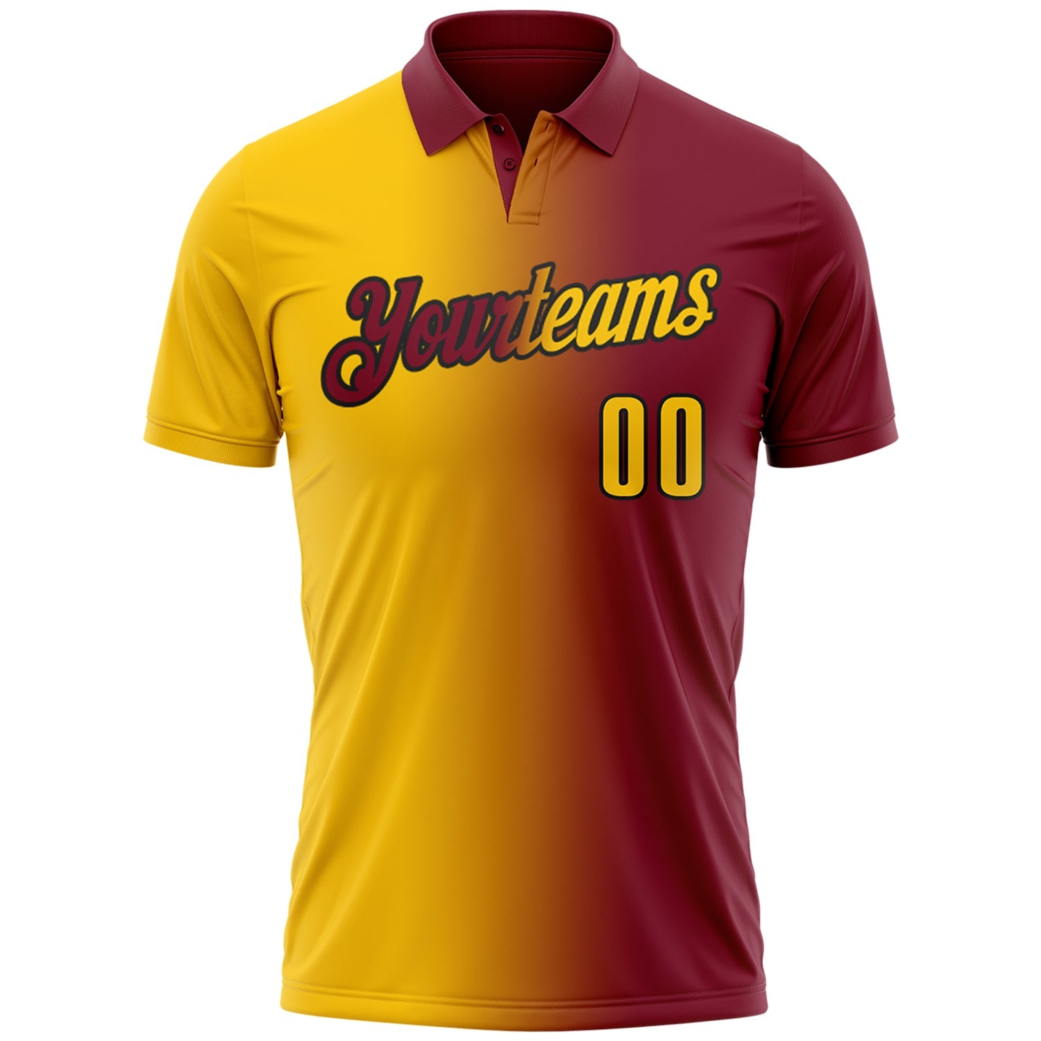 Custom Crimson Yellow-Black 3D Gradient Fashion Performance Polo Shirt view 2