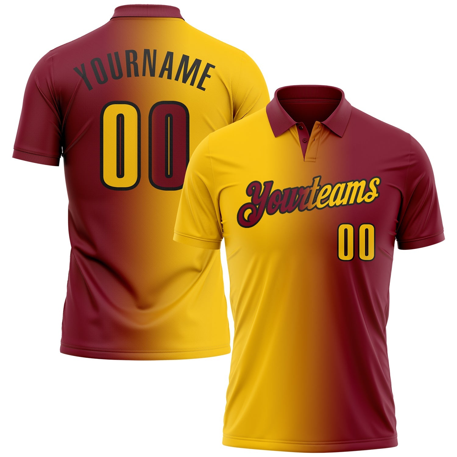 Custom Crimson Yellow-Black 3D Gradient Fashion Performance Polo Shirt - Main View