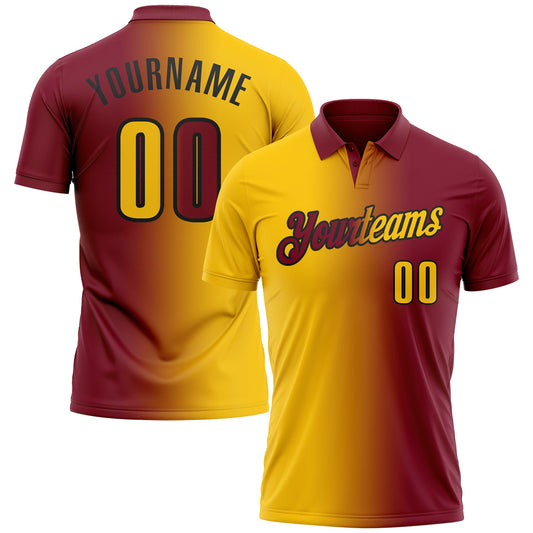 Custom Crimson Yellow-Black 3D Gradient Fashion Performance Polo Shirt - Main View
