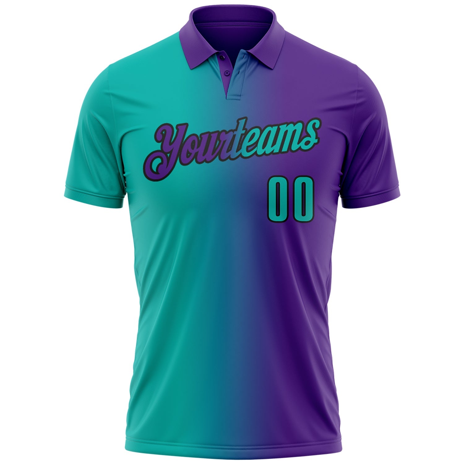 Custom Purple Aqua-Black 3D Gradient Fashion Performance Polo Shirt view 2