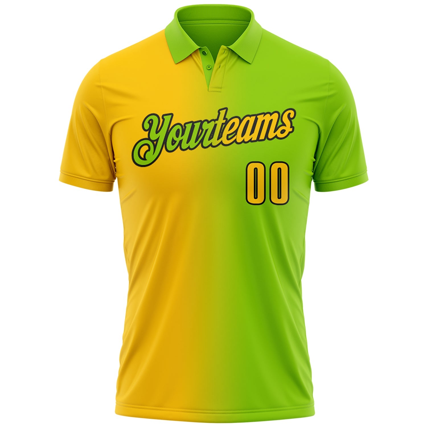 Custom Neon Green Yellow-Black 3D Gradient Fashion Performance Polo Shirt view 2