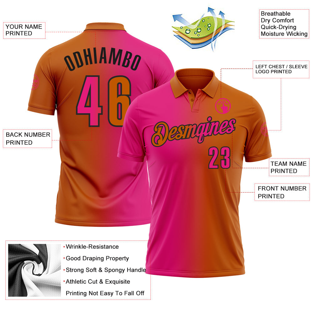 Custom Texas Orange Hot Pink-Black 3D Gradient Fashion Performance Polo Shirt view 3
