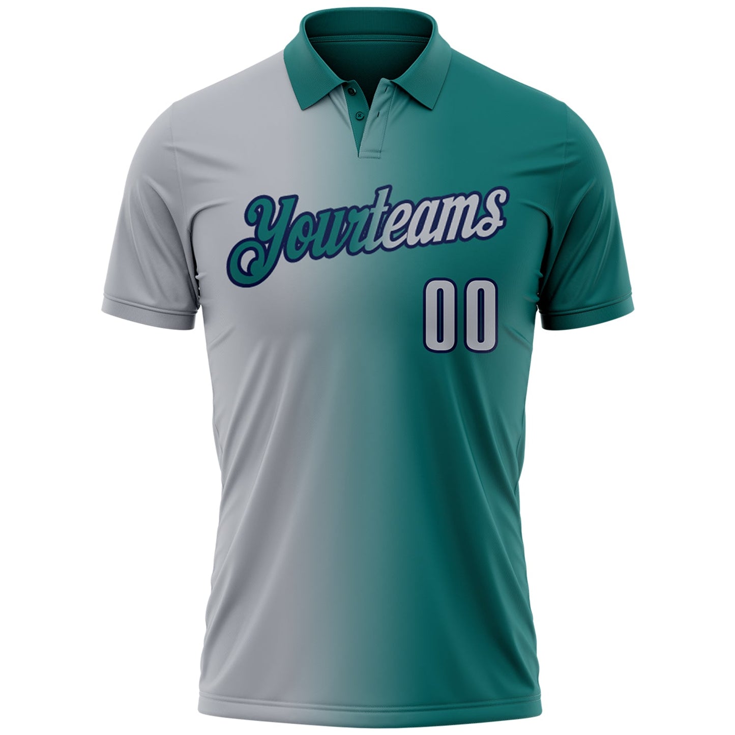 Custom Teal Gray-Navy 3D Gradient Fashion Performance Polo Shirt view 2