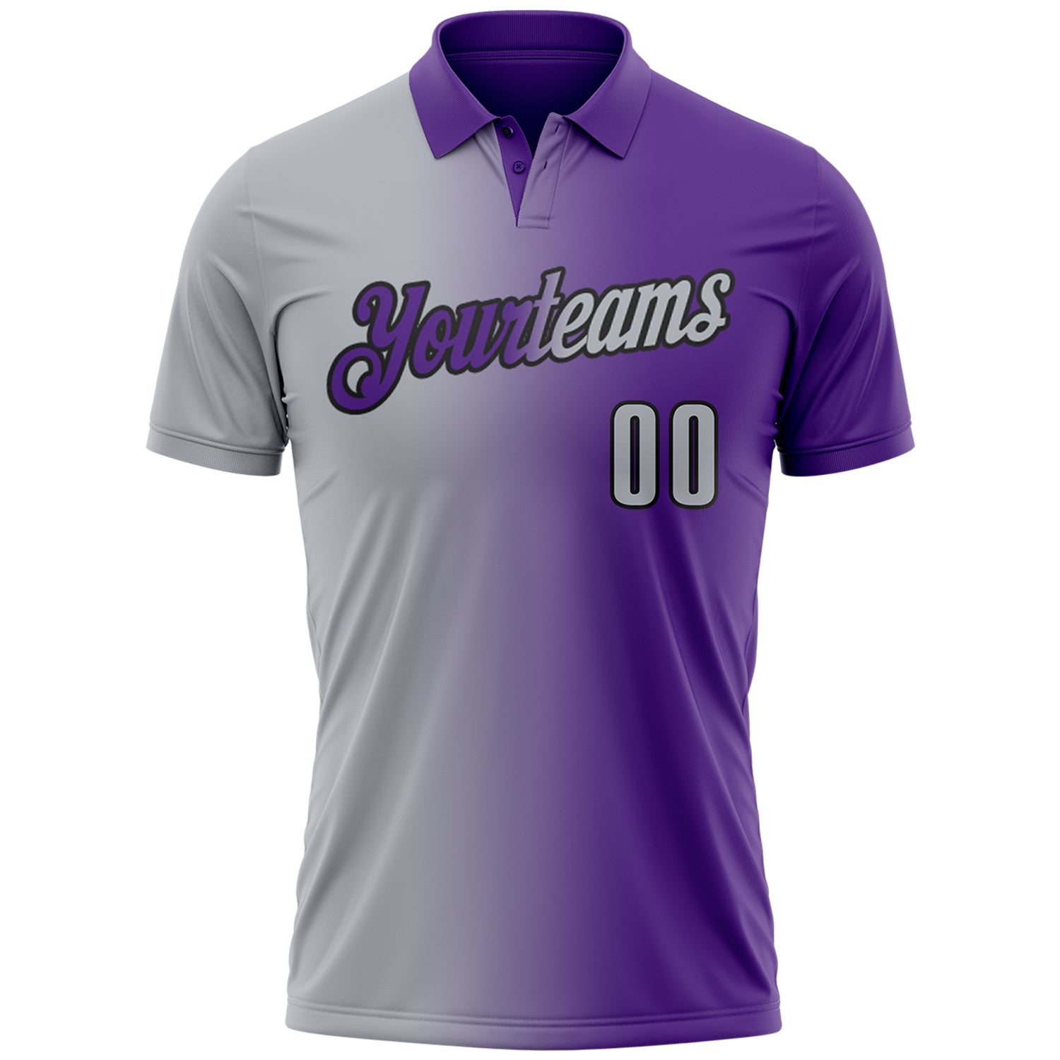 Custom Purple Gray-Black 3D Gradient Fashion Performance Polo Shirt view 2