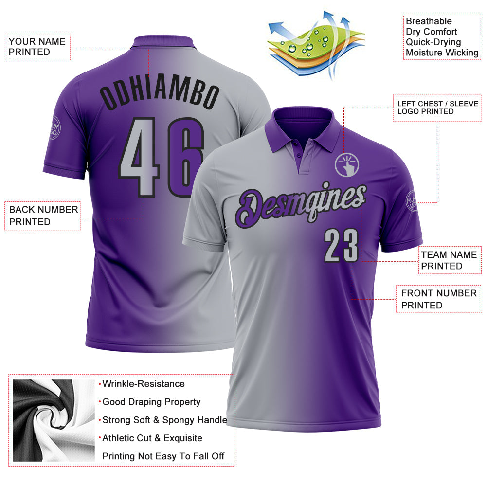 Custom Purple Gray-Black 3D Gradient Fashion Performance Polo Shirt view 3