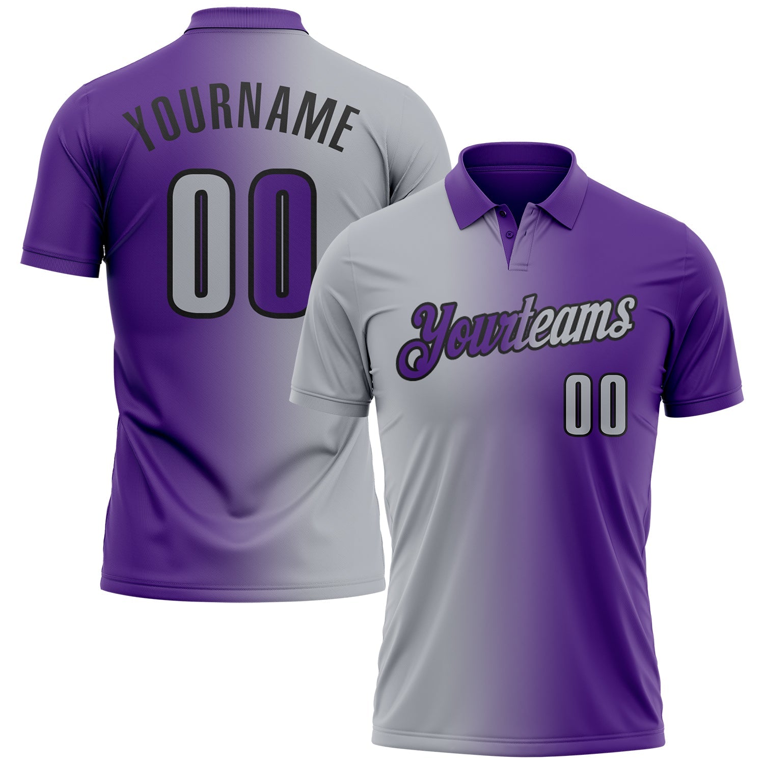 Custom Purple Gray-Black 3D Gradient Fashion Performance Polo Shirt - Main View